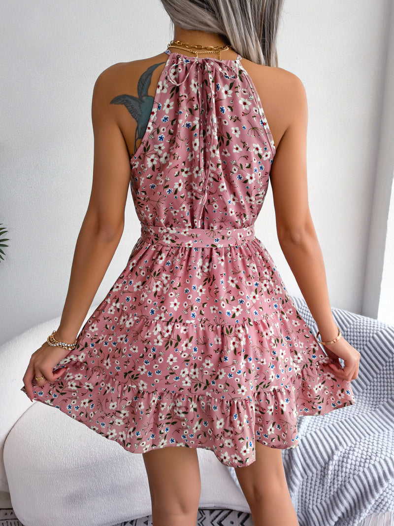 Floral Halter Neck Short Dress – Rikona