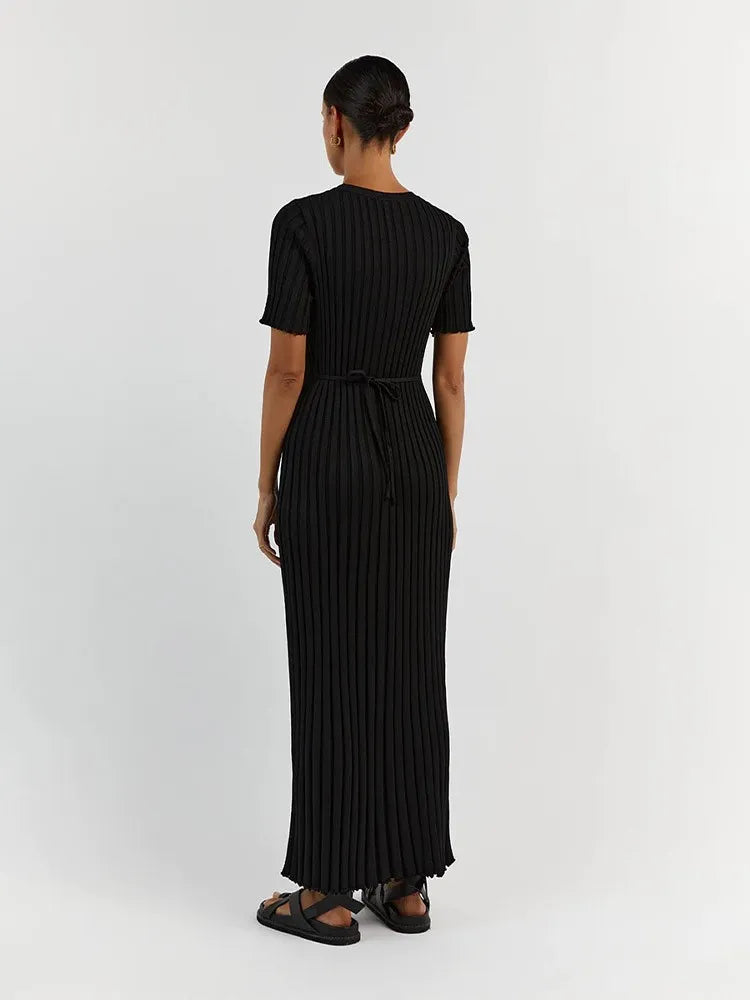 Ribbed Pleated Maxi Dress