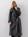 Black faux leather belted military style tench cost