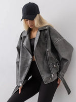 Faux Leather Belted Biker Jacket