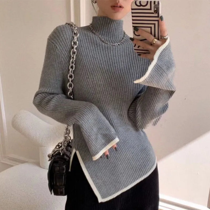 Side Slit Turtleneck Pullover Jumper