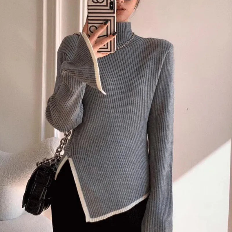 Side Slit Turtleneck Pullover Jumper