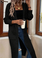 Ribbed knit long cardigan with hood