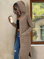 Ribbed knit long cardigan with hood