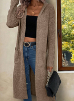 Ribbed knit long cardigan with hood