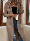 Ribbed knit long cardigan with hood