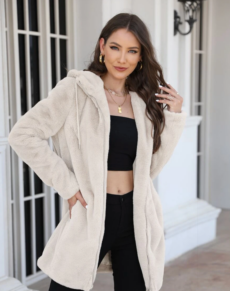 Zip Up Faux Fur Coat