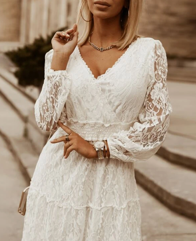 Lantern Sleeve Embroidery Maxi Dress