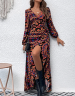 Bohemian Print Wrap Maxi Dress