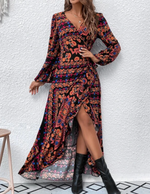 Bohemian Print Wrap Maxi Dress