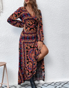 Bohemian Print Wrap Maxi Dress