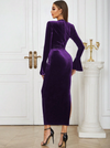 Flounce Sleeve Split Thigh Velvet Dress