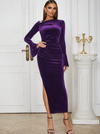 Flounce Sleeve Split Thigh Velvet Dress