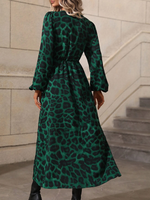 Leopard Print Flounce Sleeve Split Dress