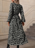 Leopard Print Flounce Sleeve Split Dress