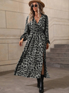 Leopard Print Flounce Sleeve Split Dress