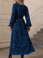 Leopard Print Flounce Sleeve Split Dress