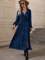 Leopard Print Flounce Sleeve Split Dress