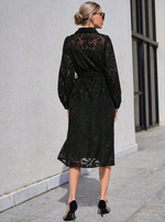 Jacquard Lantern Sleeve Belted Dress