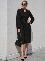 Jacquard Lantern Sleeve Belted Dress