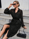 Jacquard Lantern Sleeve Belted Dress