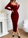 Square Neck Wrap Hem Velvet Dress