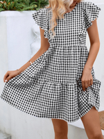 Short Sleeve Checked Mini Dress
