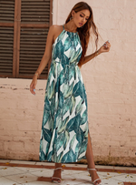 Sleeve Tropical Print Maxi Dress