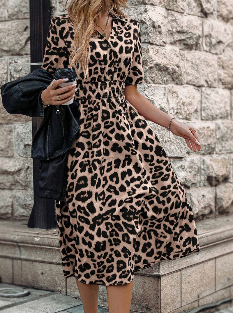 Leopard Print V-Neck Dress