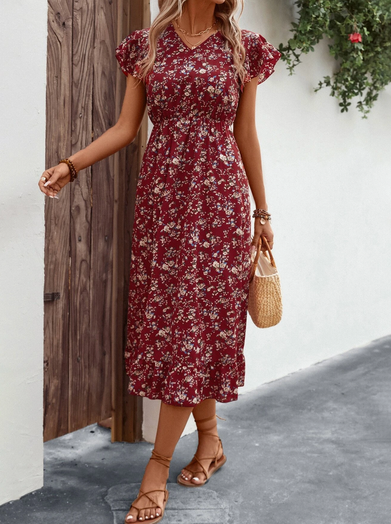 Floral Print Ruffle Hem Dress