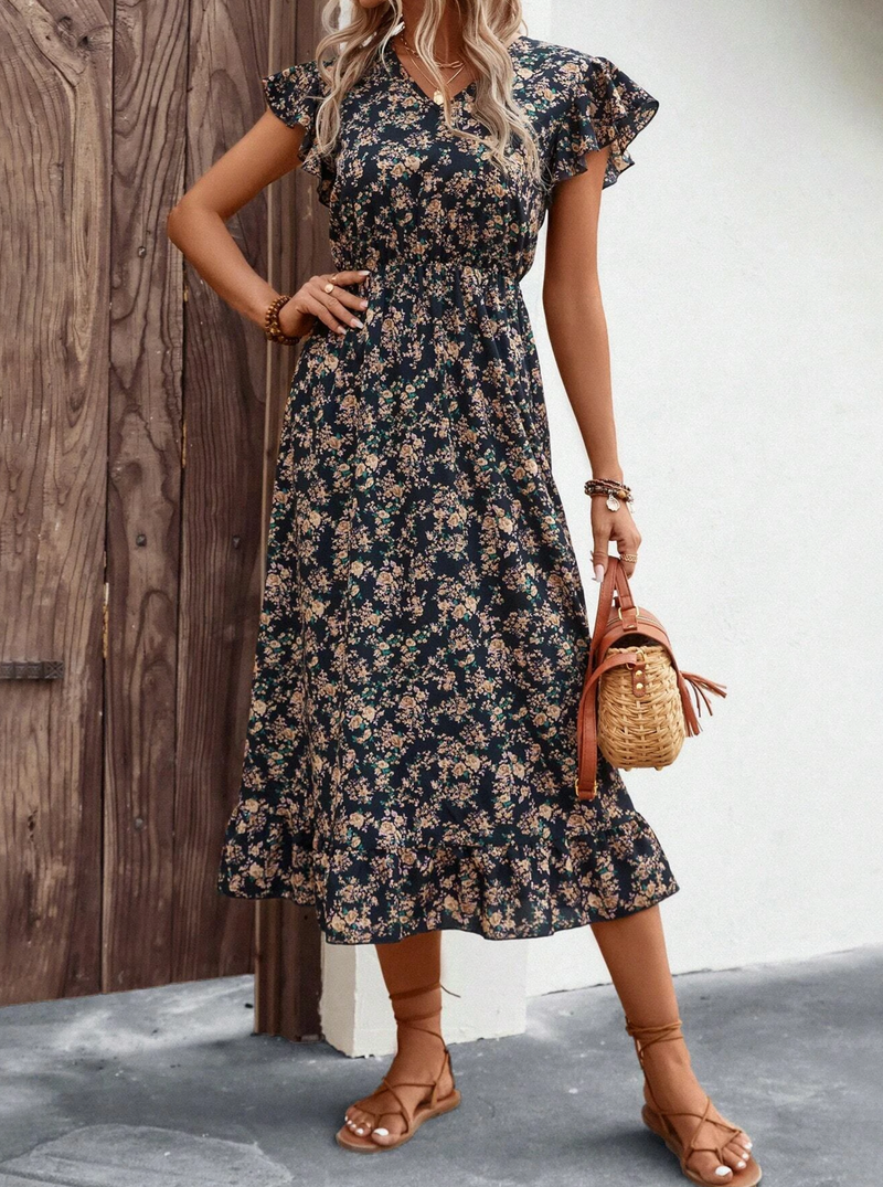 Floral Print Ruffle Hem Dress