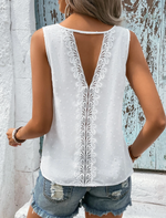 Swiss Dot Lace Back Sleeveless Blouse