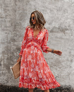 3/4 Sleeve Ruffle Floral Dress Sale