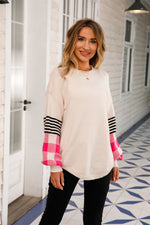 Checked Striped Sleeve Jumper