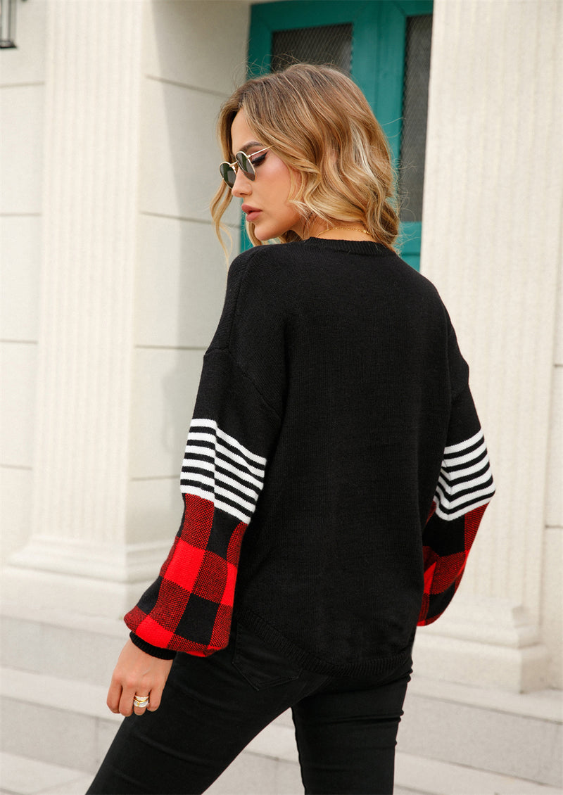 Checked Striped Sleeve Jumper