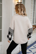 Checked Striped Sleeve Jumper