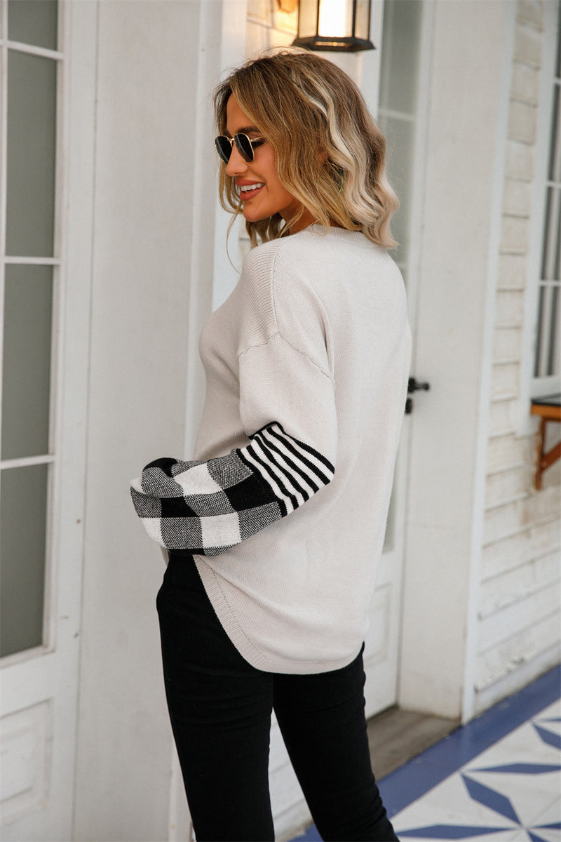 Checked Striped Sleeve Jumper