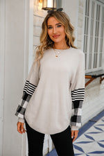 Checked Striped Sleeve Jumper