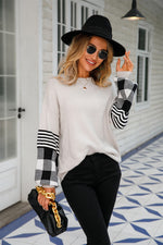 Checked Striped Sleeve Jumper