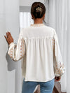 Elegant Floral Embroidery Lantern Sleeve Blouse