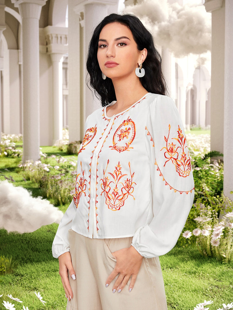 Floral Embroidery Blouse