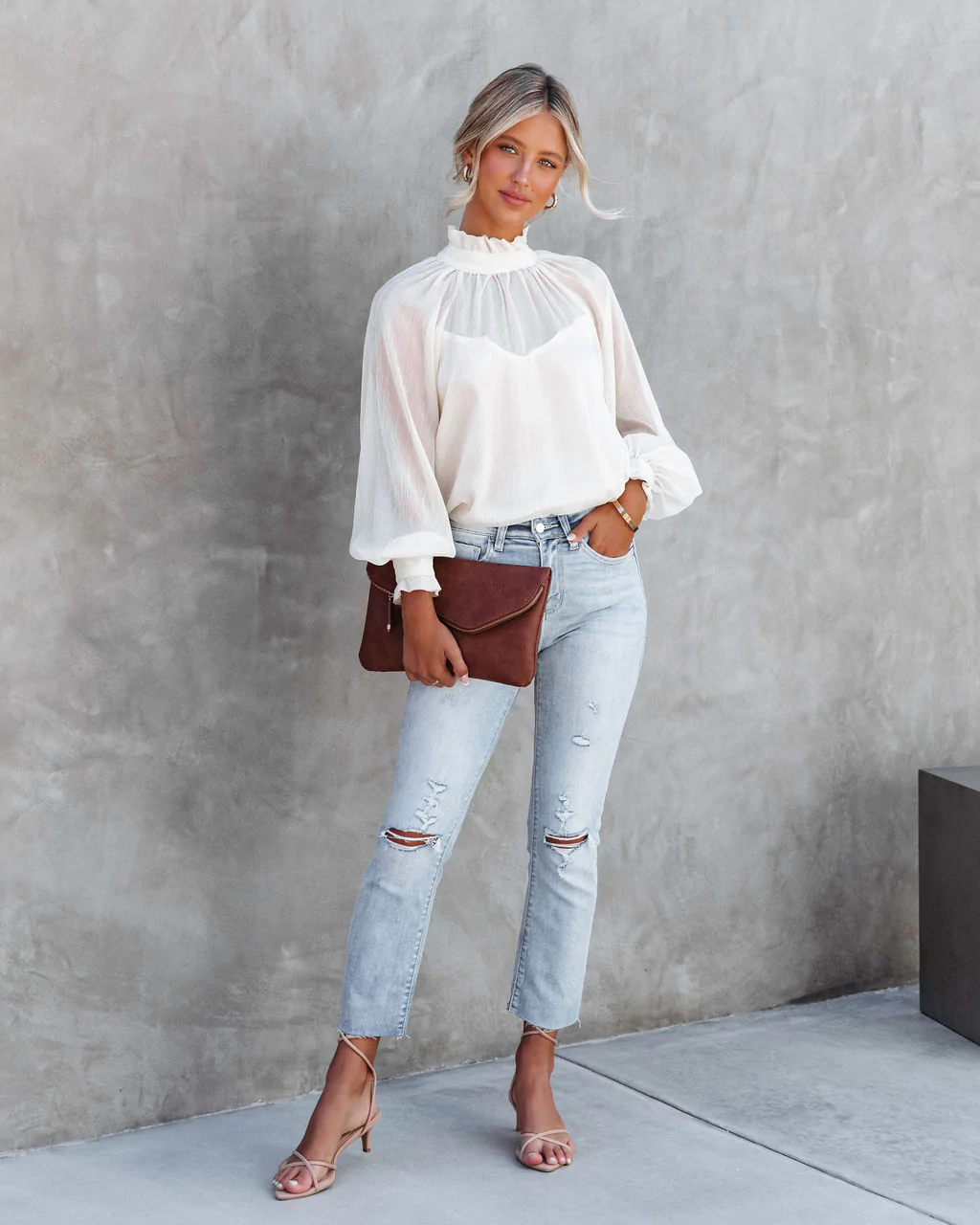 High Neck Chiffon Blouse