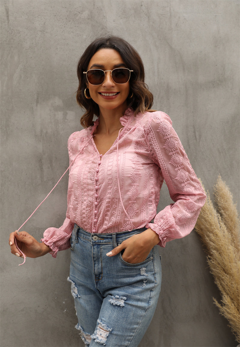 V Neck Embroidery Blouse