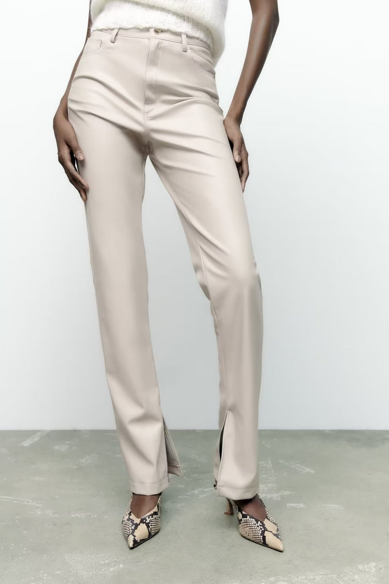 High Waist Faux Leather Trousers