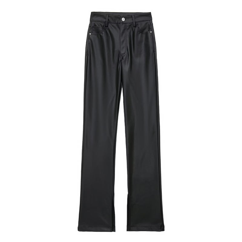 High Waist Faux Leather Trousers