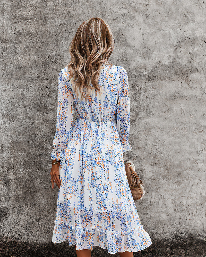 3/4 Sleeve Ruffle Floral Dress