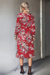 High Waist Floral Split Sleeve Floral Midi Dress