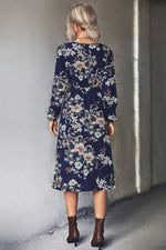 High Waist Floral Split Sleeve Floral Midi Dress