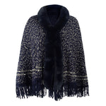 Faux fur trim animal print cape