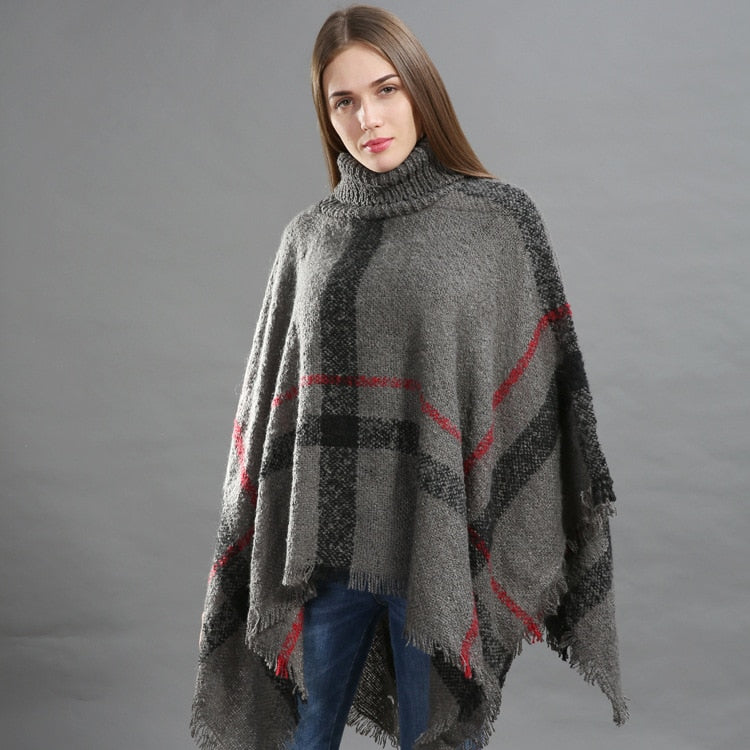 Checked fringe edge poncho